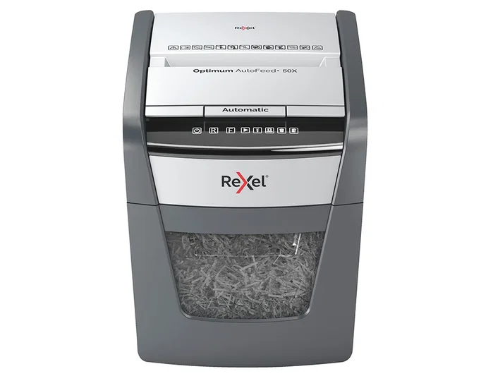 Rexel Optimum AutoFeed+ 50X Destructora de Papel Corte Cruzado Negro y Gris