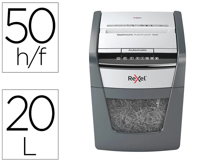 Rexel Optimum AutoFeed+ 50X Destructora de Papel Corte Cruzado Negro y Gris