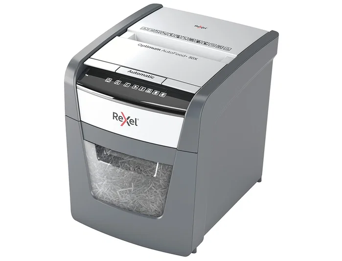 Rexel Optimum AutoFeed+ 50X Destructora de Papel Corte Cruzado Negro y Gris