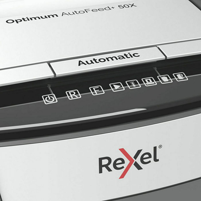 Rexel Optimum AutoFeed+ 50X Destructora de Papel Corte Cruzado Negro y Gris