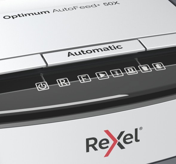 Rexel Optimum AutoFeed+ 50X Destructora de Papel Corte Cruzado Negro y Gris