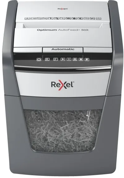 Rexel Optimum AutoFeed+ 50X Destructora de Papel Corte Cruzado Negro y Gris