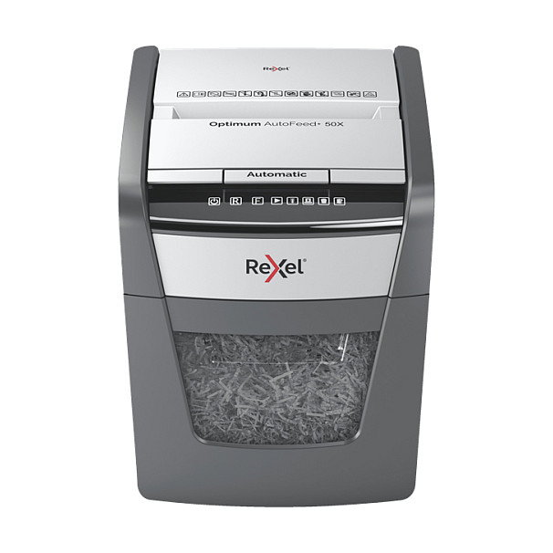 Rexel Optimum AutoFeed+ 50X Destructora de Papel Corte Cruzado Negro y Gris