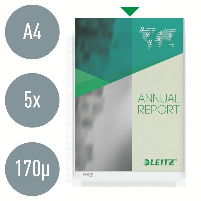Leitz Fundas Multitaladro con Fuelle A4, Pack de 5 unidades