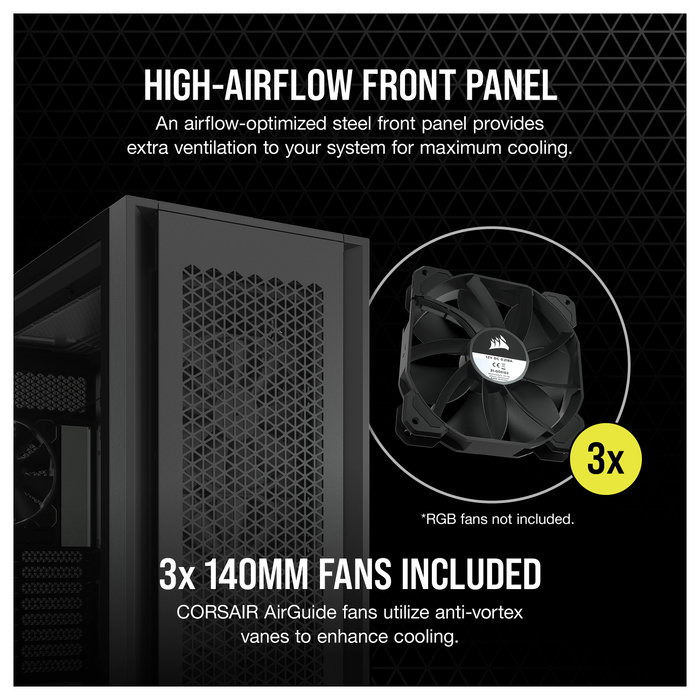 Corsair 7000D Airflow Caja PC Gaming Full-Tower Negro con Panel de Vidrio Templado, Soporta ATX/EATX, 11 Ranuras, Ventiladores 140mm, Gestión de Cables