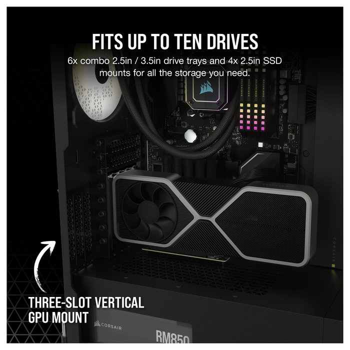 Corsair 7000D Airflow Caja PC Gaming Full-Tower Negro con Panel de Vidrio Templado, Soporta ATX/EATX, 11 Ranuras, Ventiladores 140mm, Gestión de Cables