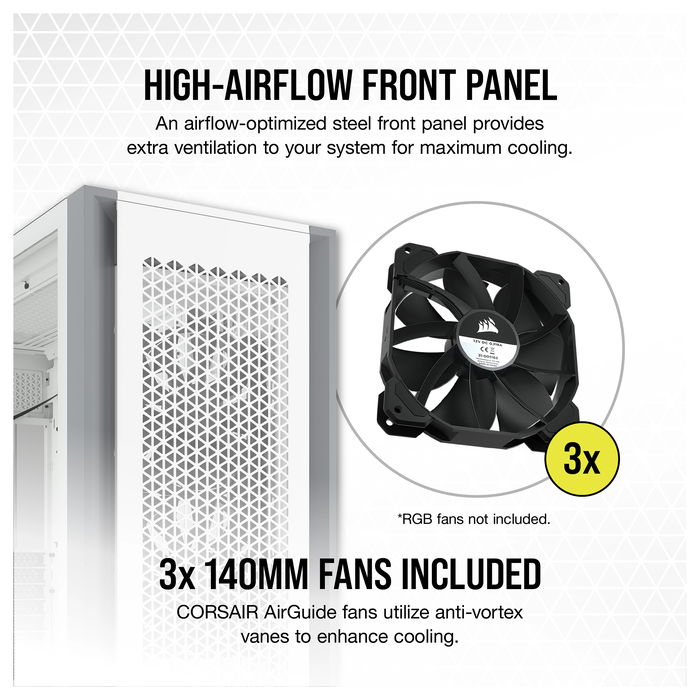 Corsair 7000D Airflow Torre Completa para Gaming - Caja PC Blanco con Ventana Lateral de Cristal Templado, Compatible con ATX, micro-ATX, Mini-ITX, Gestión de Cables