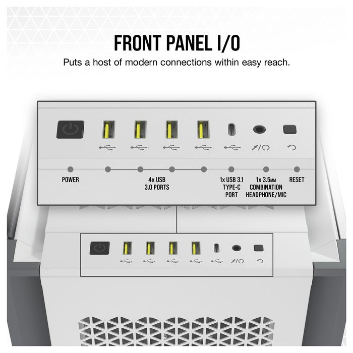 Corsair 7000D Airflow Torre Completa para Gaming - Caja PC Blanco con Ventana Lateral de Cristal Templado, Compatible con ATX, micro-ATX, Mini-ITX, Gestión de Cables