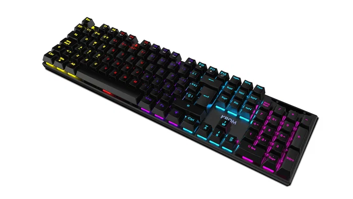 Krom Teclado Mecánico Gaming USB para PC, 105 Teclas QWERTY Inglés 100% con Retroiluminación LED RGB, Antighosting y Teclado Numérico - Negro