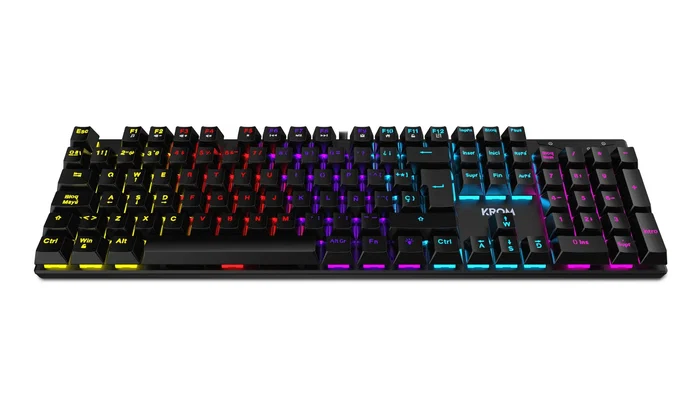 Krom Teclado Mecánico Gaming USB para PC, 105 Teclas QWERTY Inglés 100% con Retroiluminación LED RGB, Antighosting y Teclado Numérico - Negro