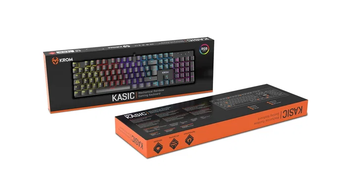 Krom Teclado Mecánico Gaming USB para PC, 105 Teclas QWERTY Inglés 100% con Retroiluminación LED RGB, Antighosting y Teclado Numérico - Negro