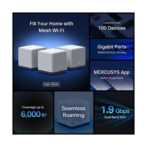 Mercusys Halo H50G (3-pack) Sistema de malla Wi-Fi 5 de doble banda Mercusys Halo H50G (3-pack) Sistema de malla Wi-Fi 5 de doble banda
