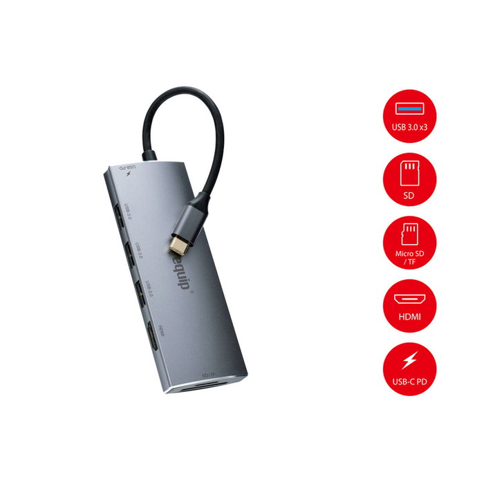 Equip Adaptador USB-C 7 en 1 con HDMI 4K, 3x USB 3.2 Gen 1 y Lectores de Tarjetas, Plata Equip Adaptador USB-C 7 en 1 con HDMI 4K, 3x USB 3.2 Gen 1 y Lectores de Tarjetas, Plata