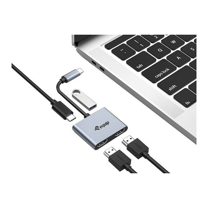 Equip Adaptador USB-C a 2x HDMI, USB-A 3.0, PD para 4K 30Hz - 0.15 metros