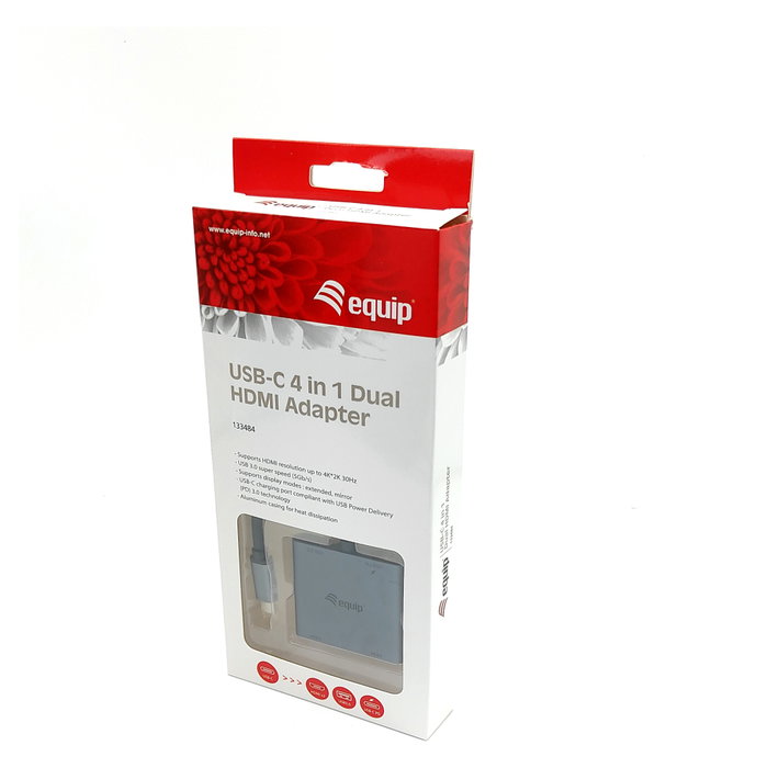 Equip Adaptador USB-C a 2x HDMI, USB-A 3.0, PD para 4K 30Hz - 0.15 metros