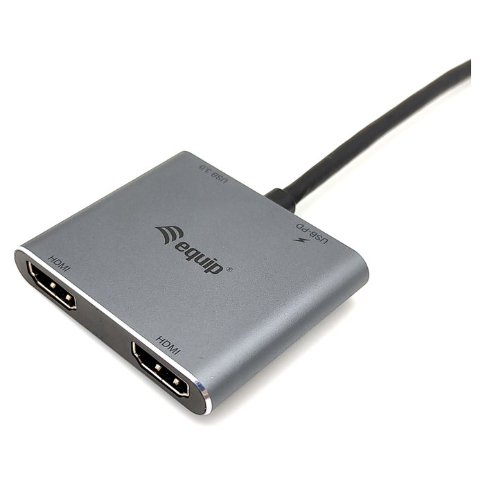 Equip Adaptador USB-C a 2x HDMI, USB-A 3.0, PD para 4K 30Hz - 0.15 metros