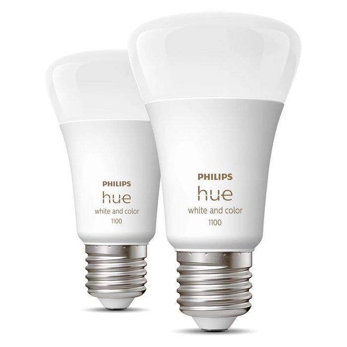 Philips Hue 8719514291317A Bombilla LED Inteligente E27 White & Color Ambiance, 2 Unidades, 1055lm, Bluetooth/Zigbee, Compatible Alexa, Google Assistant