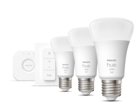 Philips Hue White Kit de inicio con 3 bombillas inteligentes E27 y regulador de intensidad