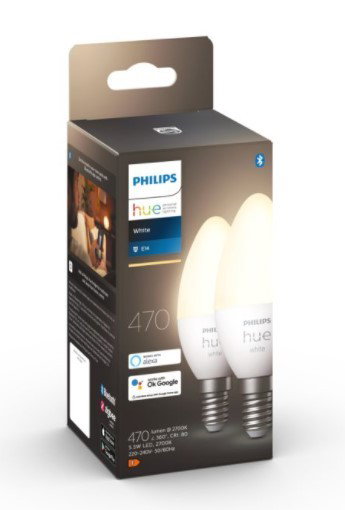 Philips Hue White Bombillas LED inteligentes E14 - Compatible con Bluetooth - Paquete de 2