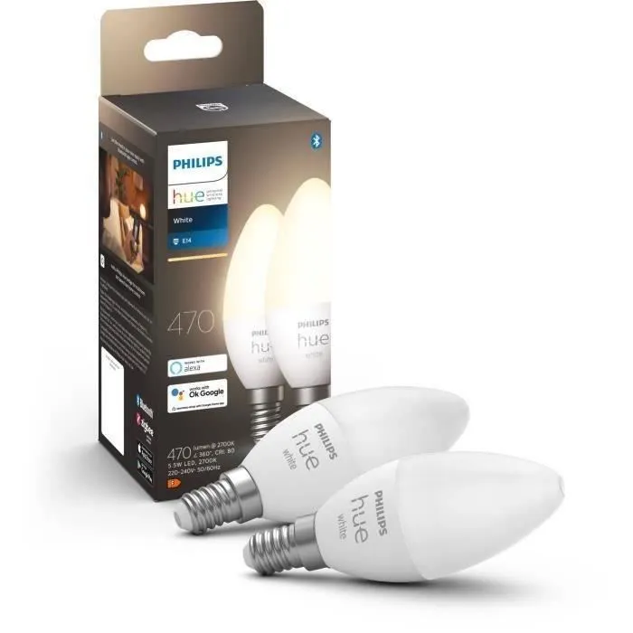 Philips Hue Bombillas LED Inteligentes E14, Bluetooth, Paquete de 2