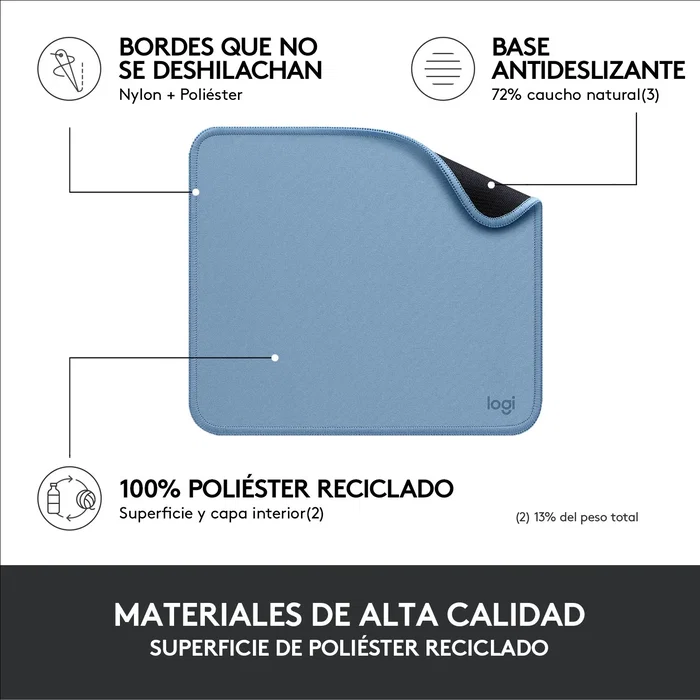 Logitech 956-000051 Alfombrilla de Ratón Studio, Azul Gris, 23x20 cm, Tela, Poliéster Reciclado, Base Antideslizante, Resistente a Derrames