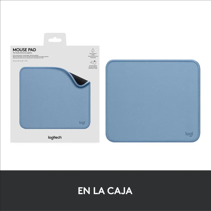 Logitech 956-000051 Alfombrilla de Ratón Studio, Azul Gris, 23x20 cm, Tela, Poliéster Reciclado, Base Antideslizante, Resistente a Derrames