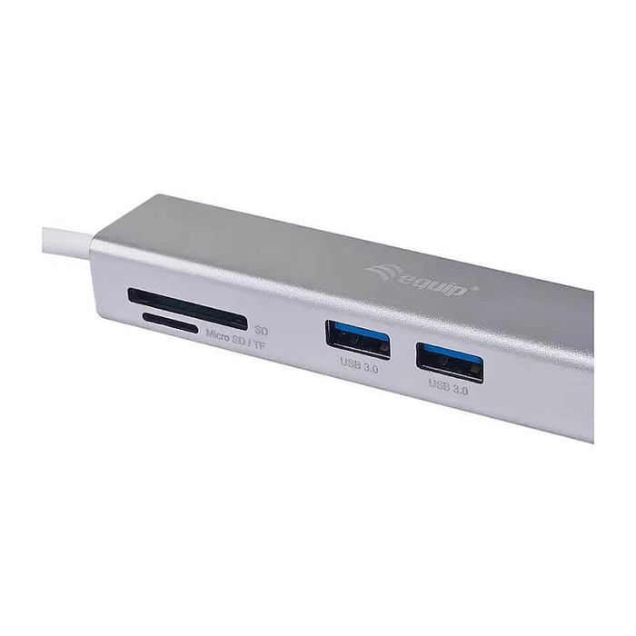 EQUIP Adaptador USB-C a HDMI 2.0, 2x USB 3.0, Lector SD, 4K 30Hz, Cable 0.15m