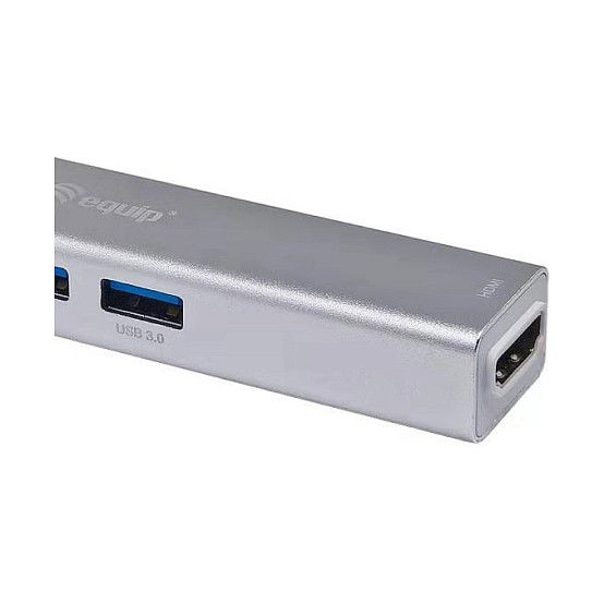EQUIP Adaptador USB-C a HDMI 2.0, 2x USB 3.0, Lector SD, 4K 30Hz, Cable 0.15m