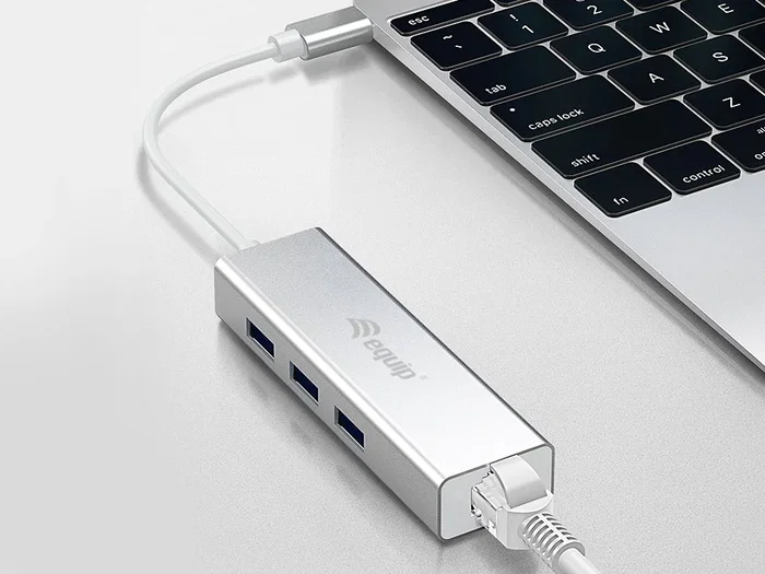 Equip Hub USB-C con 3 Puertos USB 3.0 y Puerto Gigabit Ethernet - Adaptador Multipuerto
