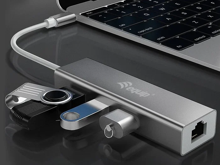 Equip Hub USB-C con 3 Puertos USB 3.0 y Puerto Gigabit Ethernet - Adaptador Multipuerto