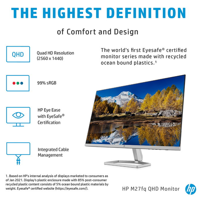 HP M27fq Monitor QHD de 27 pulgadas IPS Plata