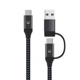 Ewent Cable de Carga USB-C 2 en 1 Tipo C, EW9918, USB-C a USB-C/USB-A, Carga Rápida 60W, 1m, Cable Trenzado de Nylon