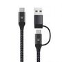 Ewent Cable de Carga USB-C 2 en 1 Tipo C, EW9918, USB-C a USB-C/USB-A, Carga Rápida 60W, 1m, Cable Trenzado de Nylon