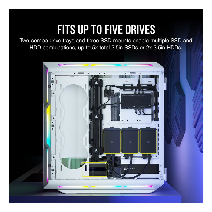 Corsair iCUE 5000T RGB Midi Tower Blanco PC Gaming con Panel de Vidrio Templado y Iluminación RGB