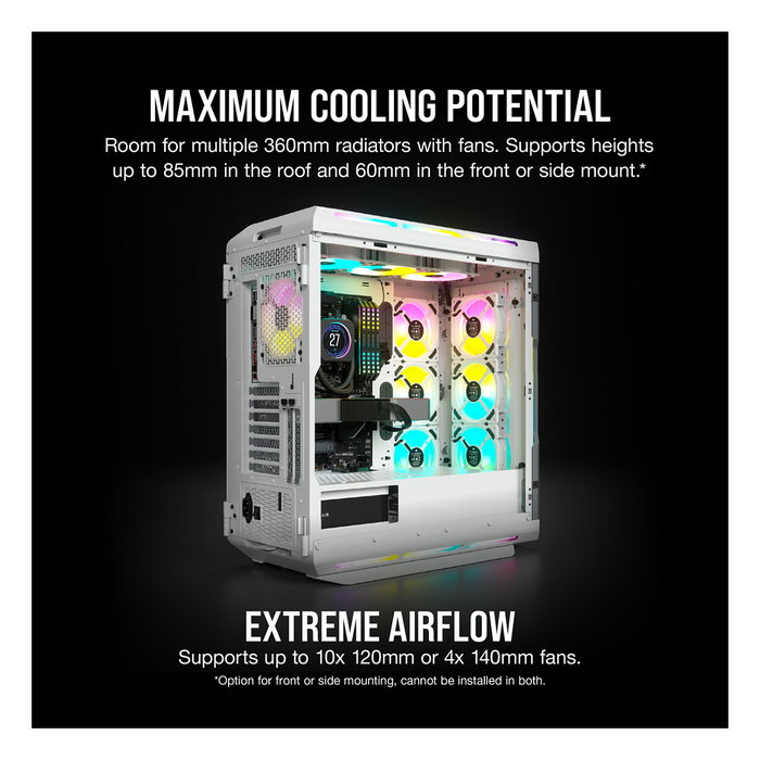 Corsair iCUE 5000T RGB Midi Tower Blanco PC Gaming con Panel de Vidrio Templado y Iluminación RGB
