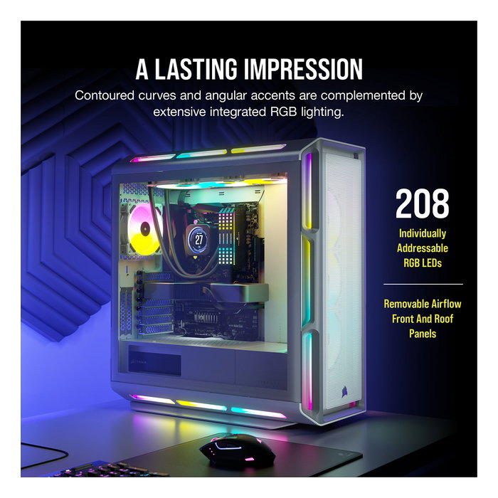 Corsair iCUE 5000T RGB Midi Tower Blanco PC Gaming con Panel de Vidrio Templado y Iluminación RGB