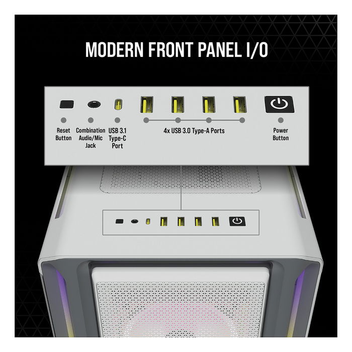 Corsair iCUE 5000T RGB Midi Tower Blanco PC Gaming con Panel de Vidrio Templado y Iluminación RGB