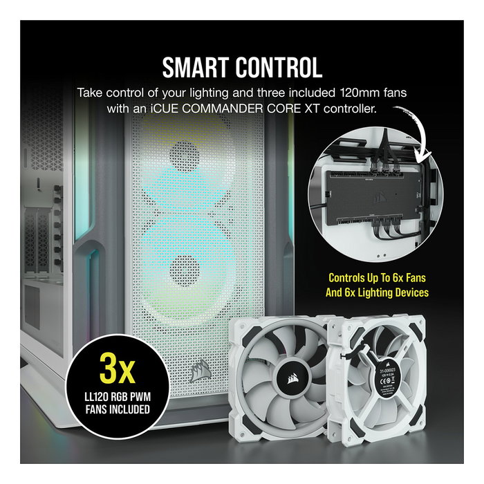 Corsair iCUE 5000T RGB Midi Tower Blanco PC Gaming con Panel de Vidrio Templado y Iluminación RGB