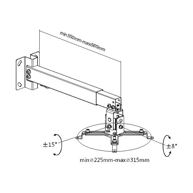 EQUIP Soporte Universal de Pared y Techo para Proyector, Hasta 20kg, -8 a 8 grados Giro, -15 a 15 grados Inclinación, Ajustable, Color Blanco