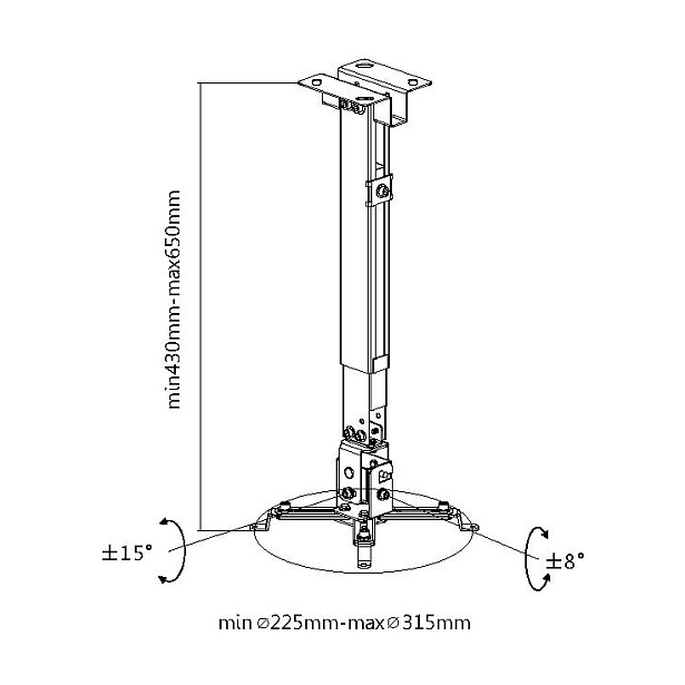 EQUIP Soporte Universal de Pared y Techo para Proyector, Hasta 20kg, -8 a 8 grados Giro, -15 a 15 grados Inclinación, Ajustable, Color Blanco