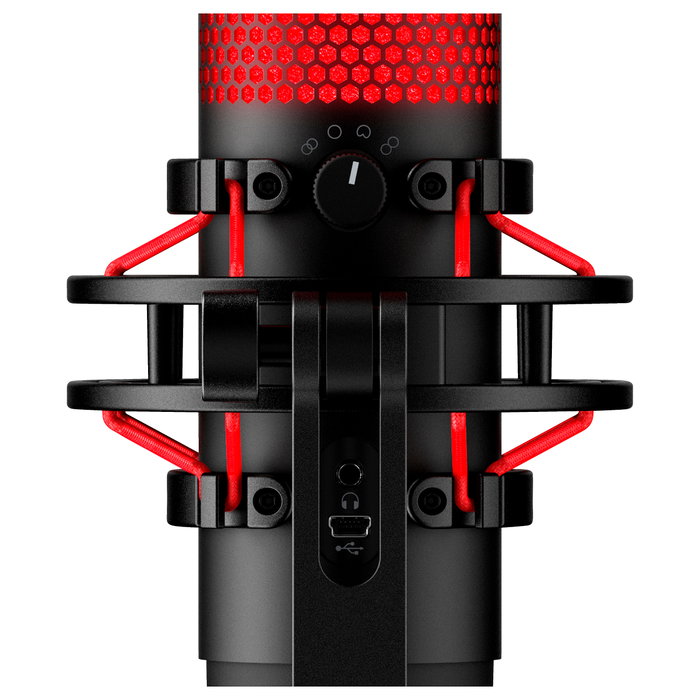 Kingston HyperX QuadCast Micrófono USB para Gaming PC, PS5, PS4, Mac, Negro-Rojo con Iluminación LED Roja, Cable de 3 m, Negro y Rojo