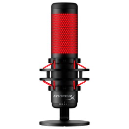 Kingston HyperX QuadCast Micrófono USB para Gaming PC, PS5, PS4, Mac, Negro-Rojo con Iluminación LED Roja, Cable de 3 m, Negro y Rojo