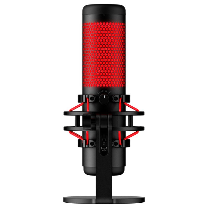 Kingston HyperX QuadCast Micrófono USB para Gaming PC, PS5, PS4, Mac, Negro-Rojo con Iluminación LED Roja, Cable de 3 m, Negro y Rojo