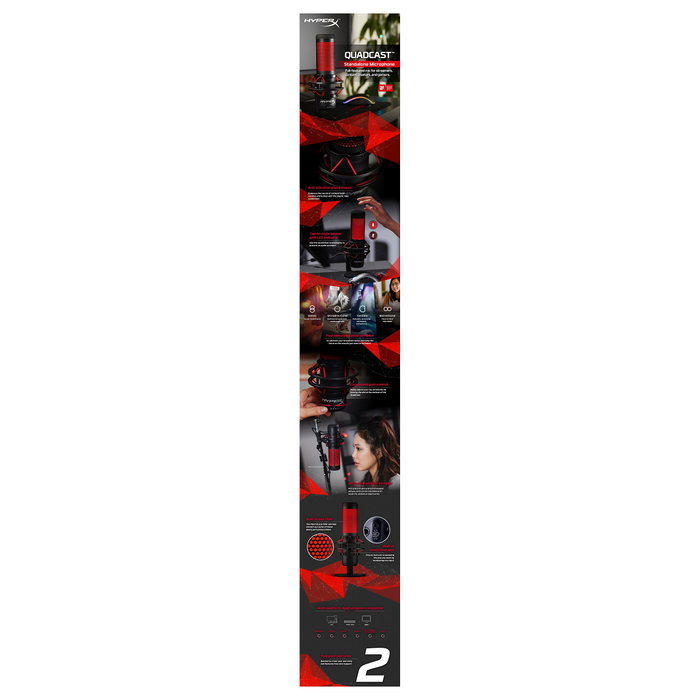 Kingston HyperX QuadCast Micrófono USB para Gaming PC, PS5, PS4, Mac, Negro-Rojo con Iluminación LED Roja, Cable de 3 m, Negro y Rojo