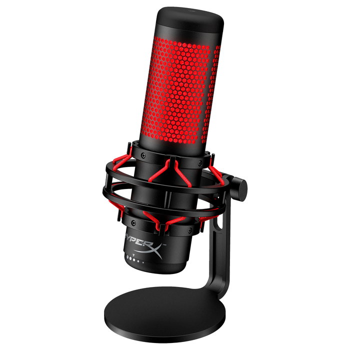 Kingston HyperX QuadCast Micrófono USB para Gaming PC, PS5, PS4, Mac, Negro-Rojo con Iluminación LED Roja, Cable de 3 m, Negro y Rojo