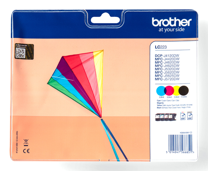Brother LC223VALBP Pack de 4 Cartuchos de Tinta Original (Negro, Cian, Magenta, Amarillo)