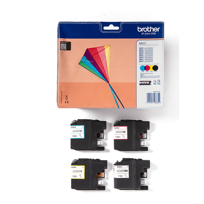 Brother LC223VALBP Pack de 4 Cartuchos de Tinta Original (Negro, Cian, Magenta, Amarillo)