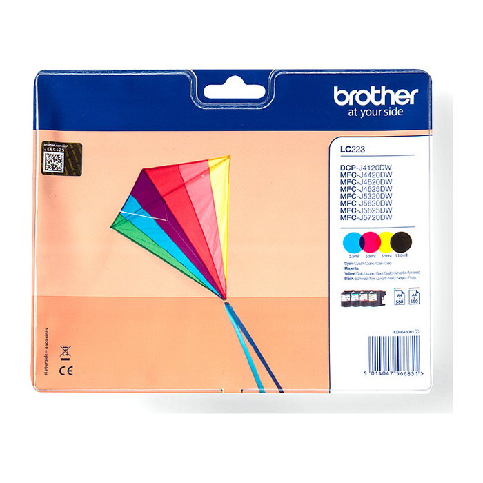 Brother LC223VALBP Pack de 4 Cartuchos de Tinta Original (Negro, Cian, Magenta, Amarillo)