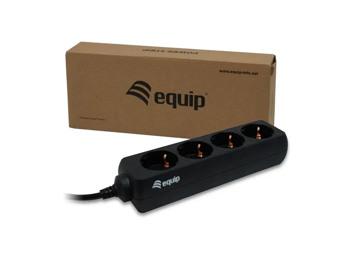 Equip 333281 Regleta/Adaptador de Cable 4 Tomas AC, 1.1 m, Tipo F (C14 IEC320 a Shuko), 2200 W, 100-240 V, Negro