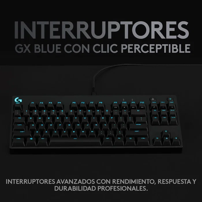Logitech G Pro 920-010593 Teclado Gaming Mecánico Tenkeyless (TKL) USB Negro con Retroiluminación RGB, Interruptores GX Blue Clicky y Diseño QWERTY Español